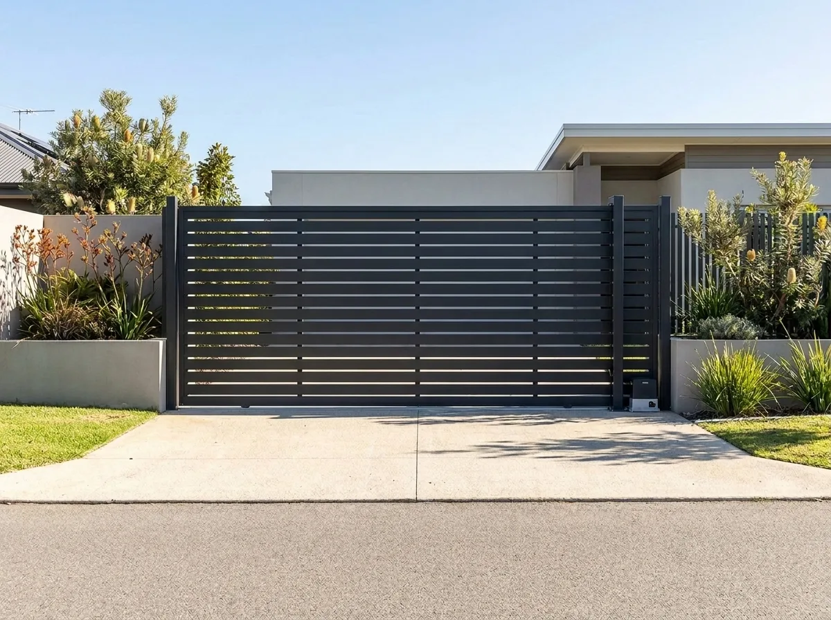 Sliding gate with horizontal slats in Monument